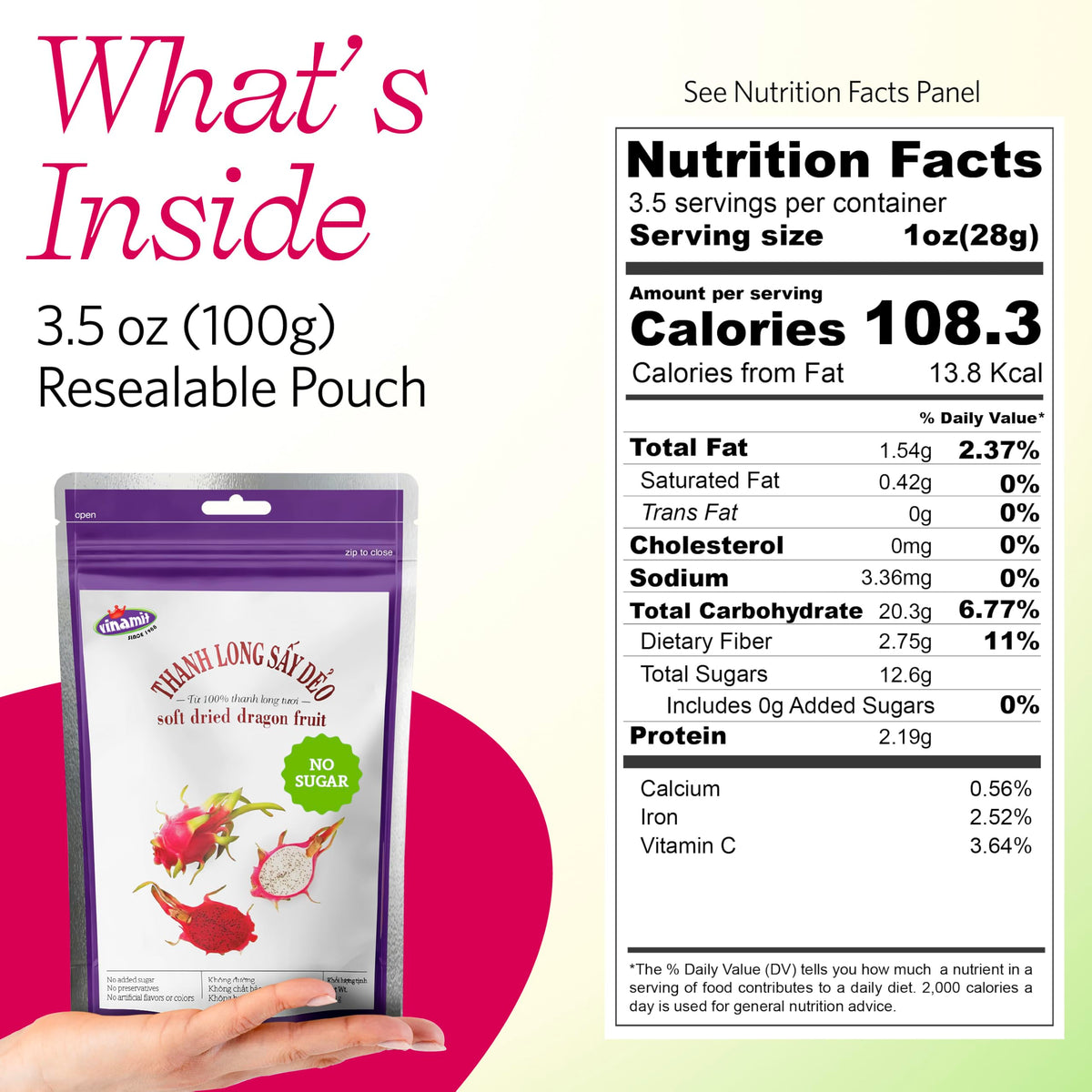 Vinamit dragon fruit slices ready-to-snack pack for on-the-go hydration and energy.