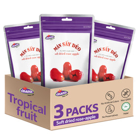 Vinamit soft-dried rose-apple slices, chewy texture ideal for on-the-go snacking and everyday pleasure.