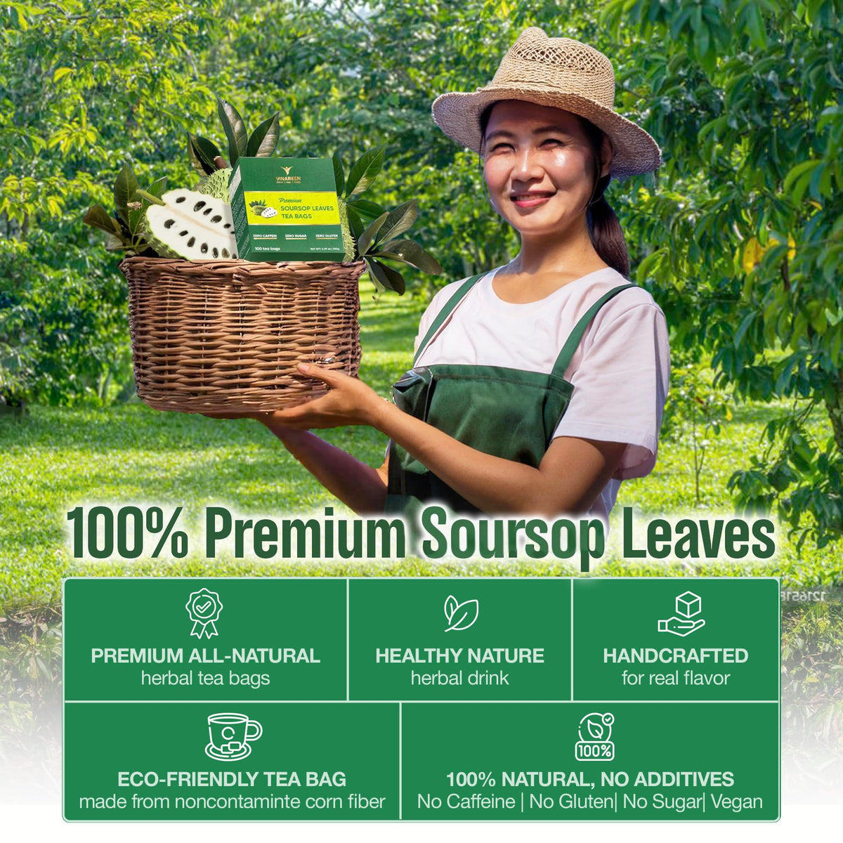 VINAREEN Soursop Leaves Tea brew setup for a full flavored cup