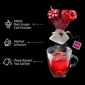 VINIA Cranberry Hibiscus packaging highlights organic ingredients and sustainability.