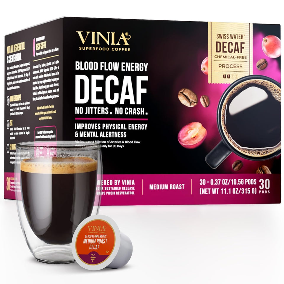 VINIA decaf medium-dark roast k cup pod with rich aroma for steady focus