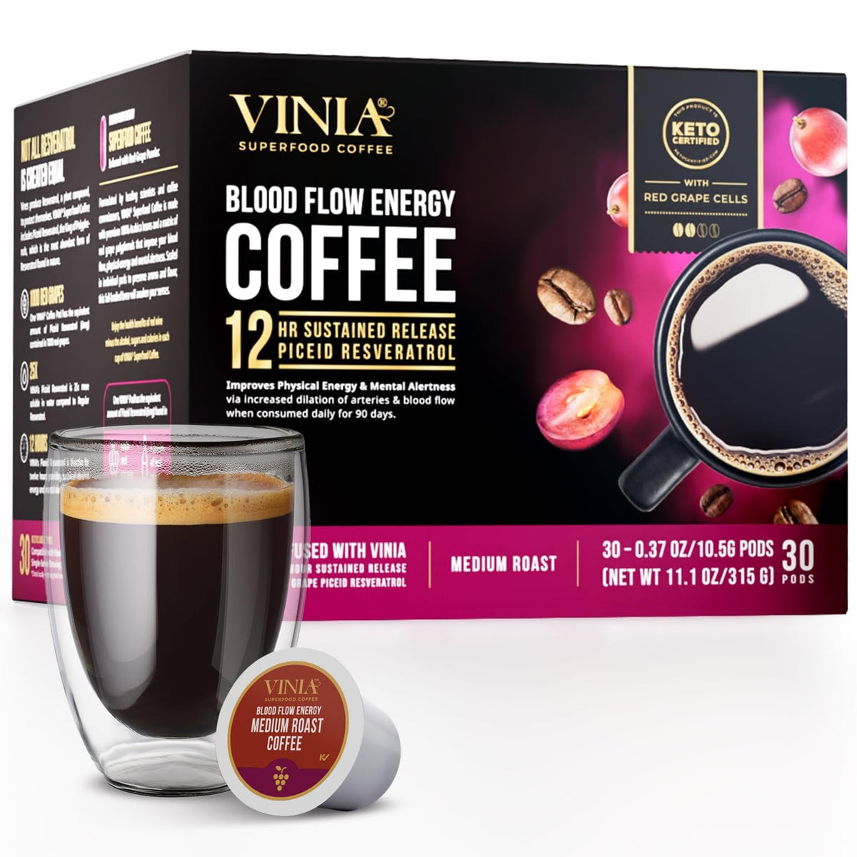 VINIA medium dark roast coffee pods ready for a bold morning boost