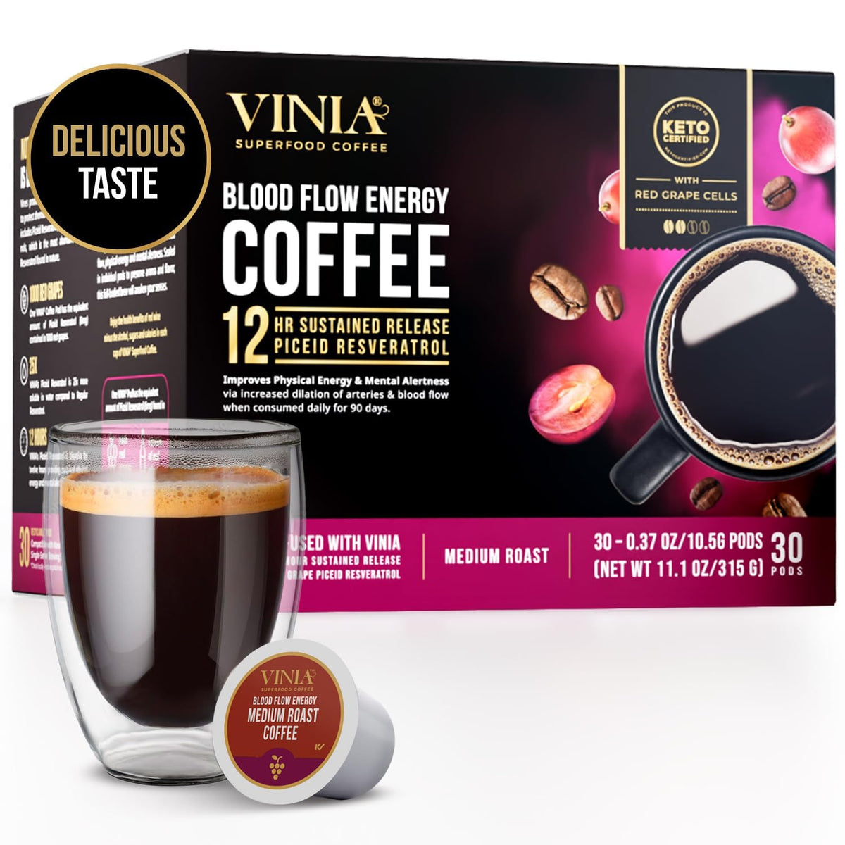 VINIA graphic showing red grape polyphenols and potential daily benefits