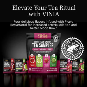 VINIA eco-friendly sachet packaging highlighting Rainforest Alliance certification