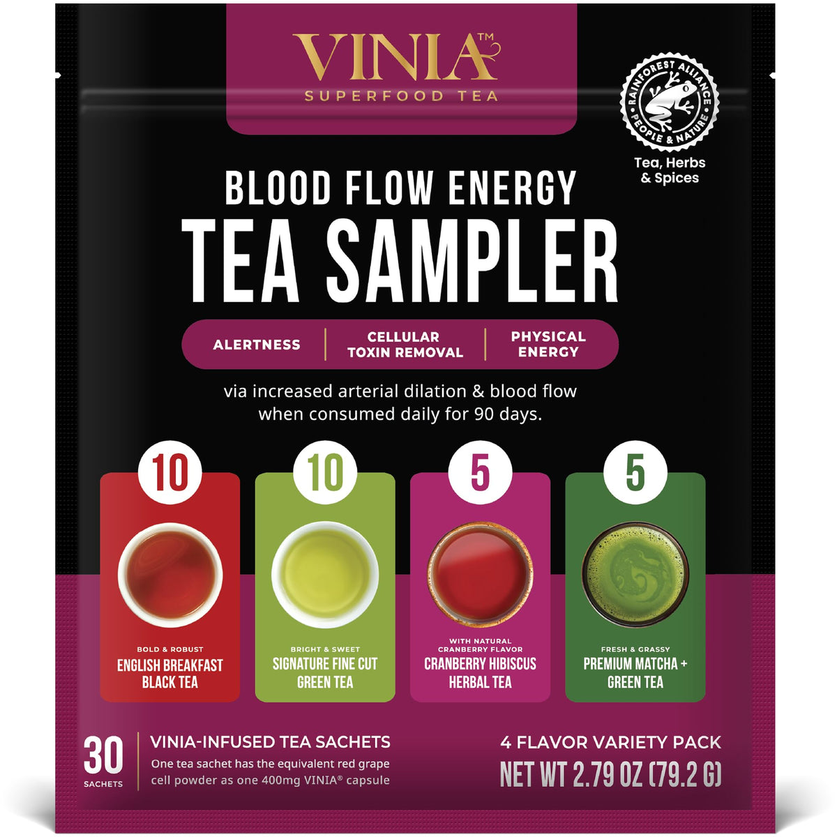 VINIA Tea Sampler: four flavors in organic sachets for daily energy