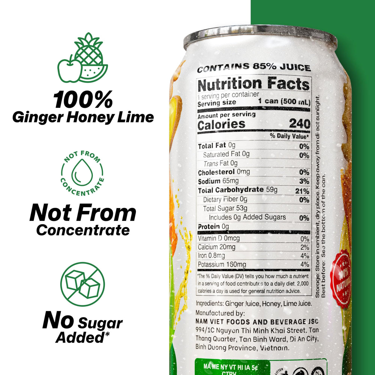 VINUT ginger slice with lime image highlighting zesty aroma and natural ingredients