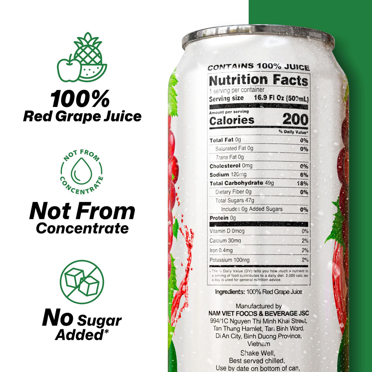 VINUT juice in a glass with ice, showcasing chill-ready hydration.