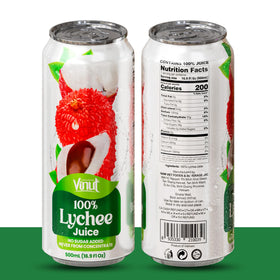 VINUT Lychee Juice can side view emphasizes no added sugar for a clean taste
