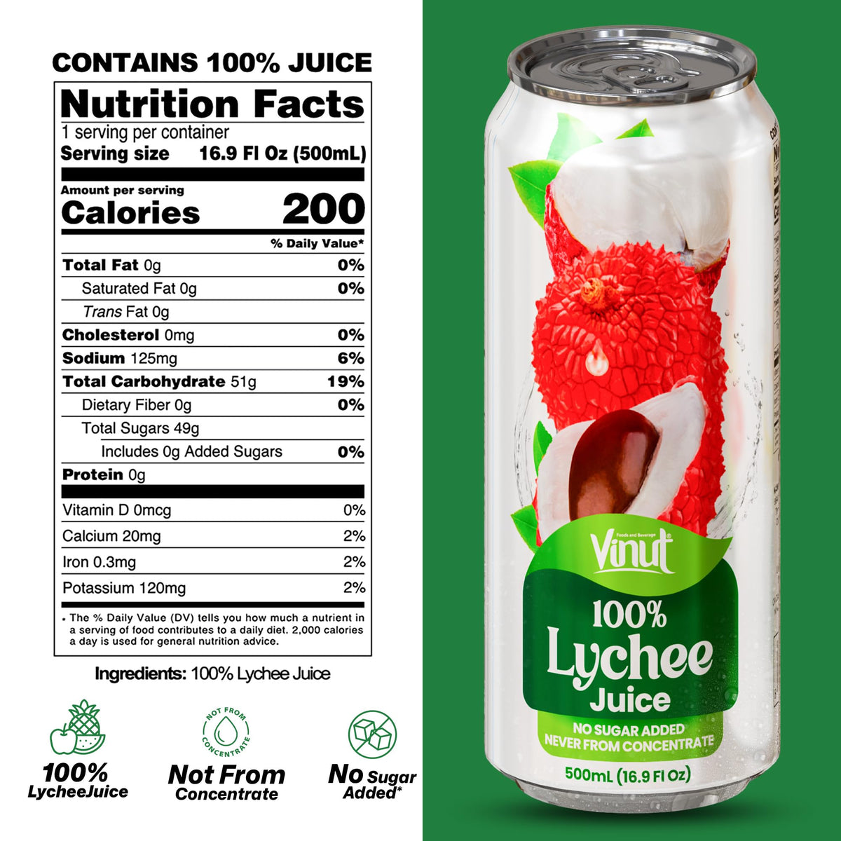 VINUT Lychee Juice over ice suggests serving chilled for best aroma