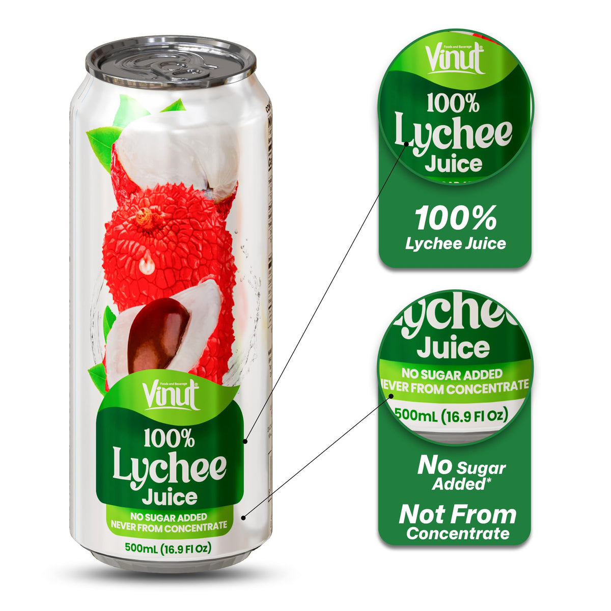 VINUT Lychee Juice nutrition panel supports quick, informed choices