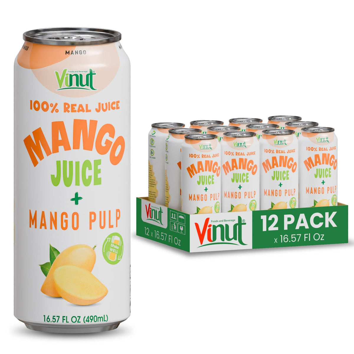 VINUT Mango Juice with Pulp bottle showing natural pulp and rich color for a refreshing sip