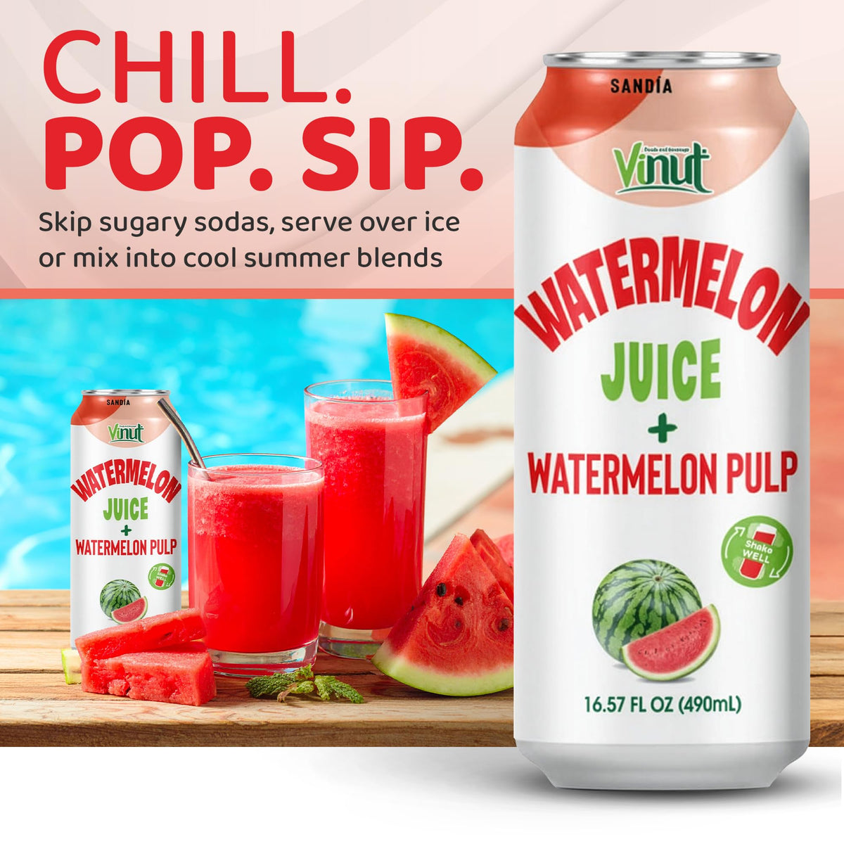 VINUT 12-pack watermelon juice for convenient at-home refreshment.