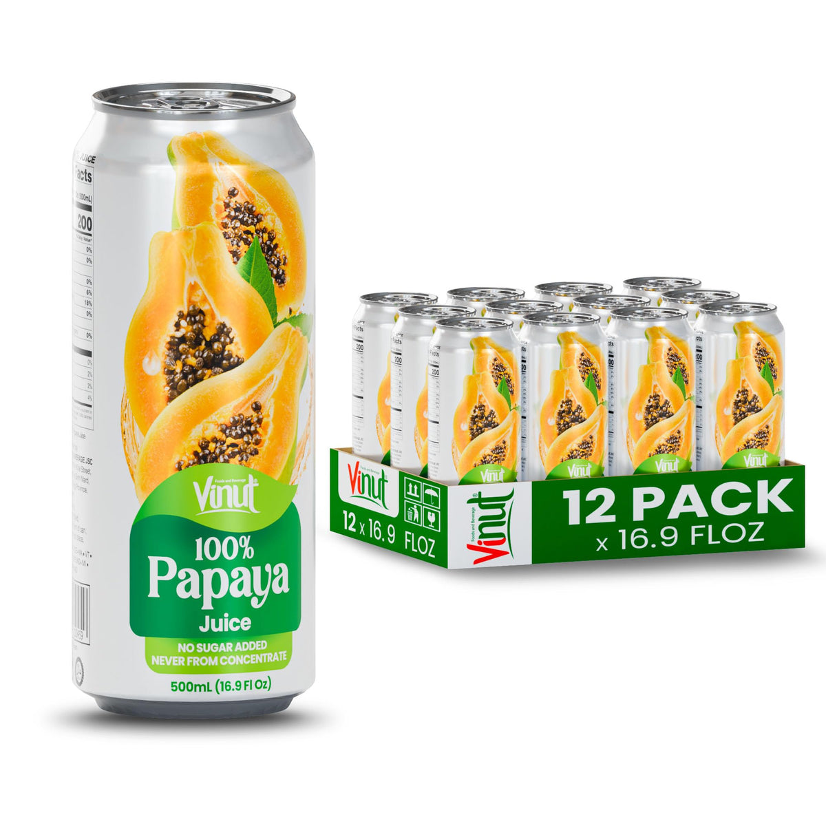 VINUT papaya juice can side view, ready for a refreshing sip.