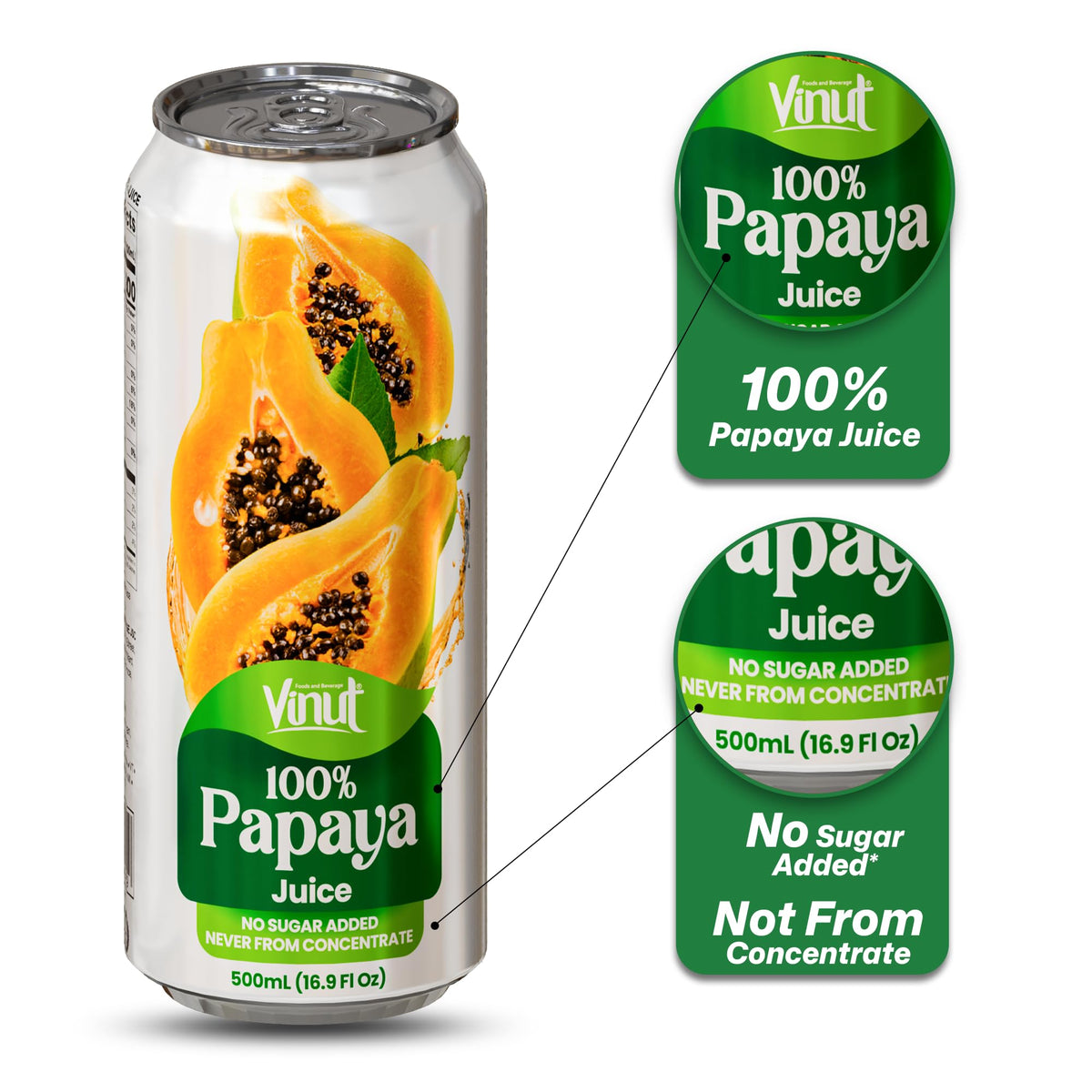 VINUT papaya juice can top view, ideal for on-the-go hydration.