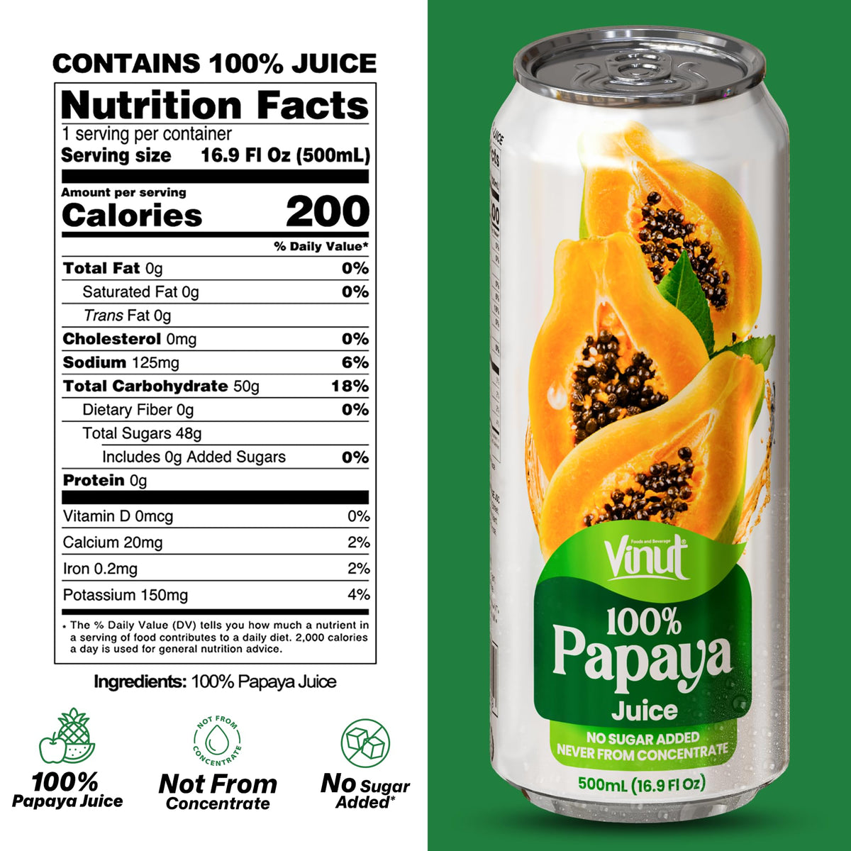 VINUT papaya juice served chilled, a refreshing tropical treat.