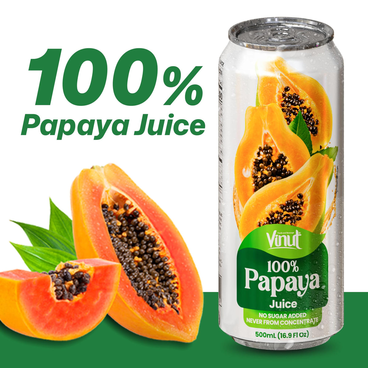 VINUT papaya juice poured into a glass, smooth tropical flavor to enjoy.