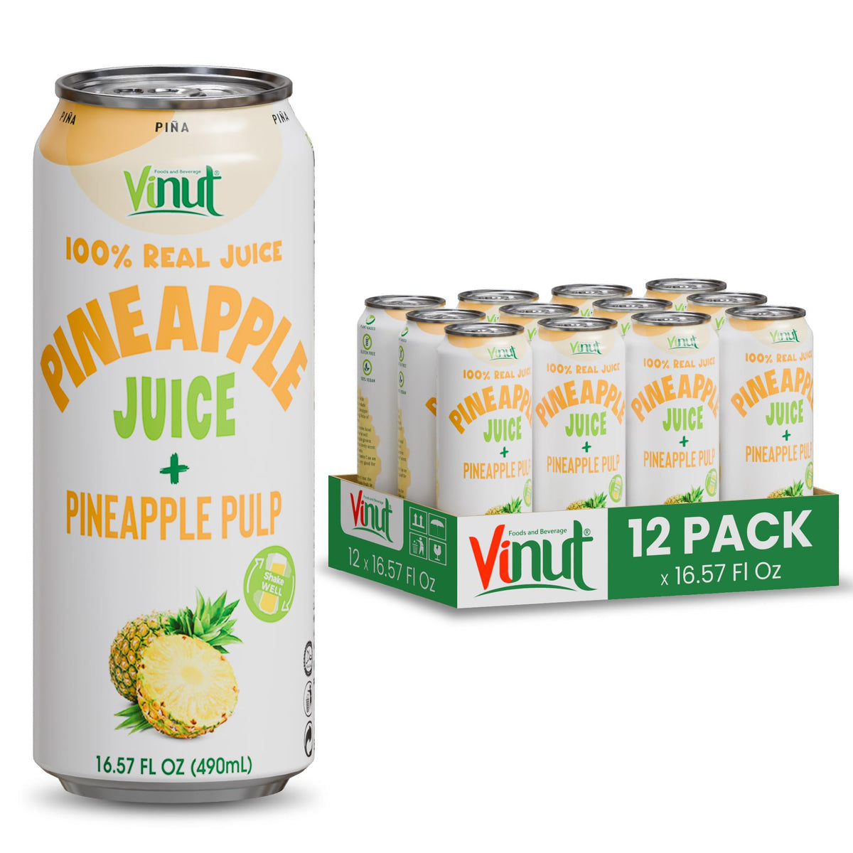VINUT pineapple juice bottle with pulp for a refreshing tropical sip.