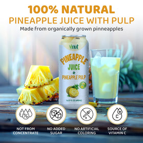 VINUT pineapple juice in a glass showcases vibrant flavor.