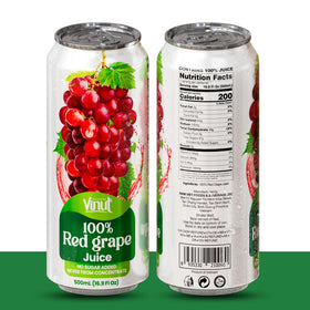 VINUT red grape juice can being poured for a refreshing over-ice serve.