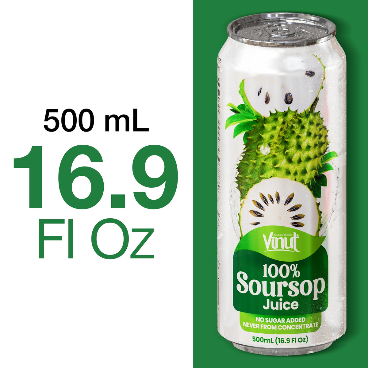 VINUT soursop juice can label clearly visible and brand-focused