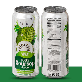 VINUT soursop juice can side view showing packaging and sugar-free claim