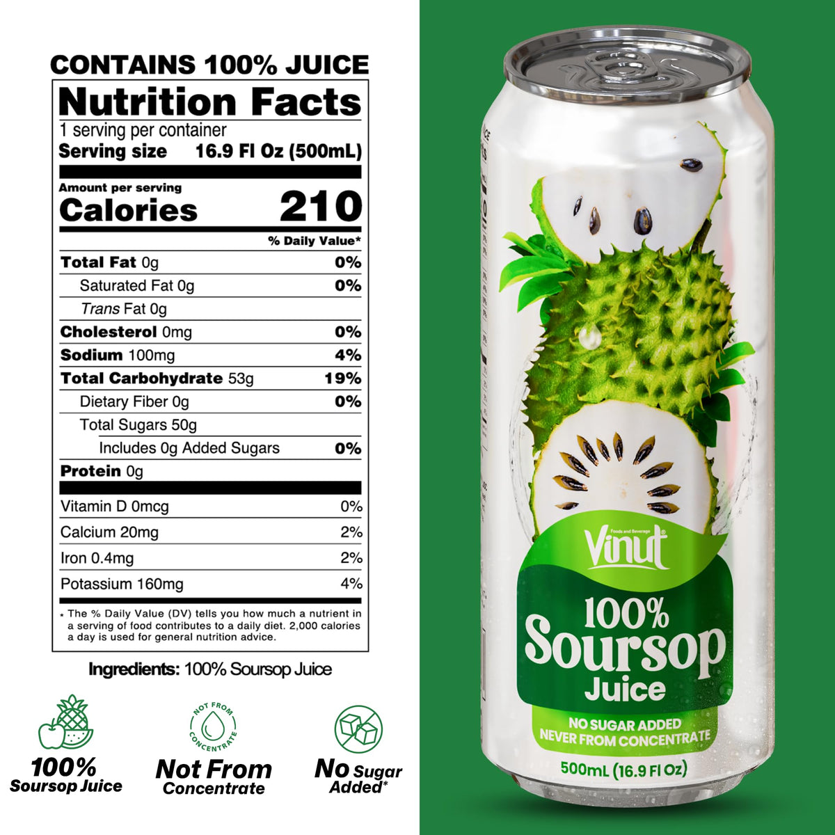 VINUT soursop juice with ice in glass, chill-ready beverage