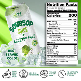 VINUT soursop juice pour into glass highlights natural, not from concentrate quality