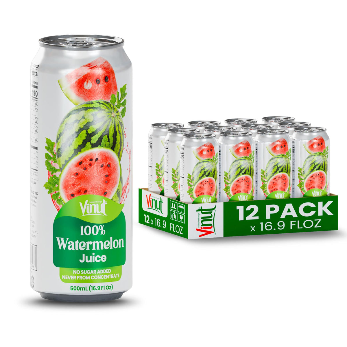 VINUT watermelon juice can front view showing 500 ml serving