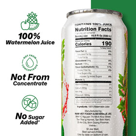 VINUT watermelon juice label highlights 100% juice and no added sugar