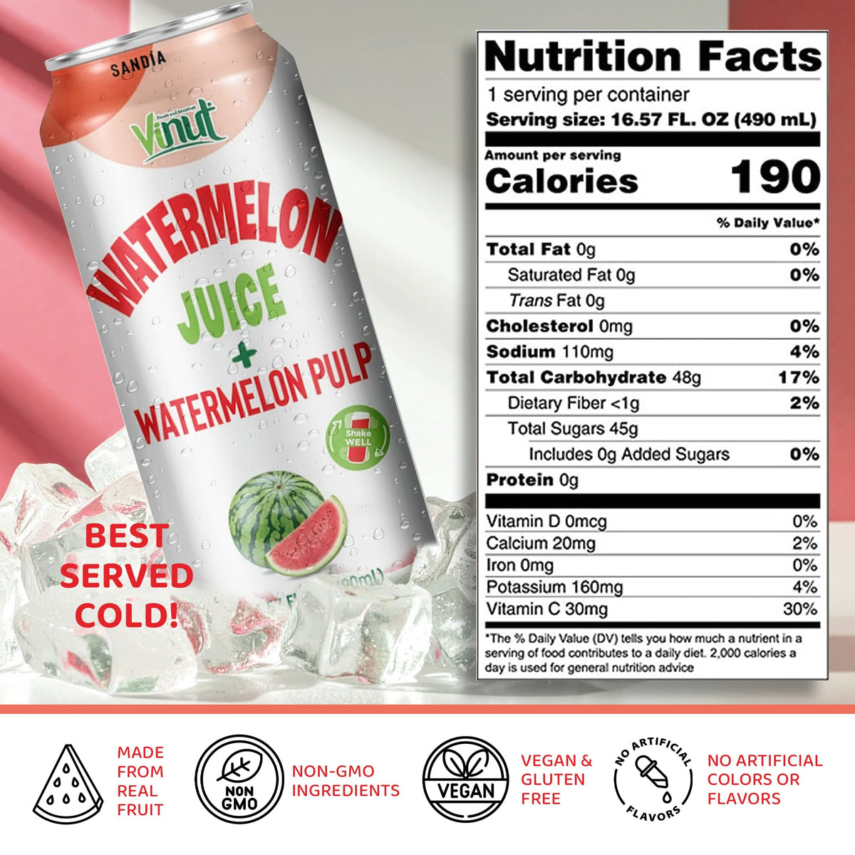 VINUT Watermelon Juice pour highlighting natural fruit flavor.