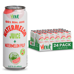Vinut Watermelon Juice with Pulp pack shot showing 24 bottles for hydration