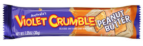 Violet Crumble chocolate-coated bar with peanut butter layer for indulgent moments.