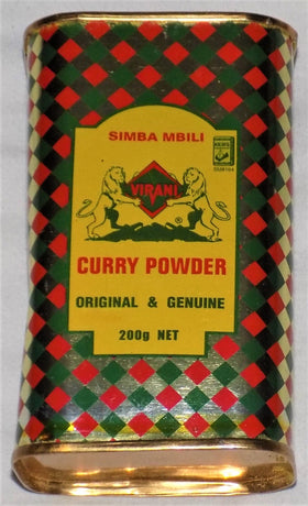 Virani Simba Mbili curry powder jar open, ready to flavor curries with warm aromatics.
