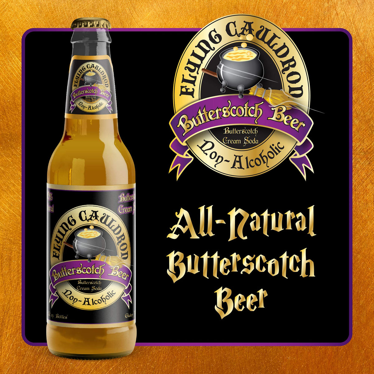 Pour of Virgil's Flying Cauldron Butterscotch Beer showing creamy, fizzy texture