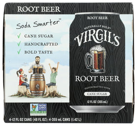 Virgil's SODA Root Beer 4PK can front view, premium flavor ready to enjoy.