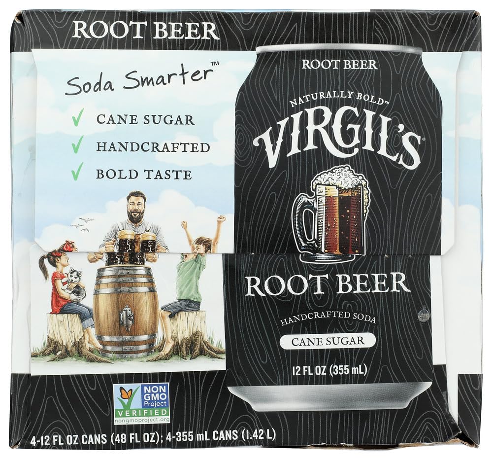 Virgil's SODA Root Beer 4PK can side view, easy sharing at gatherings.