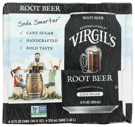 Virgil's SODA Root Beer 4PK can side view, easy sharing at gatherings.