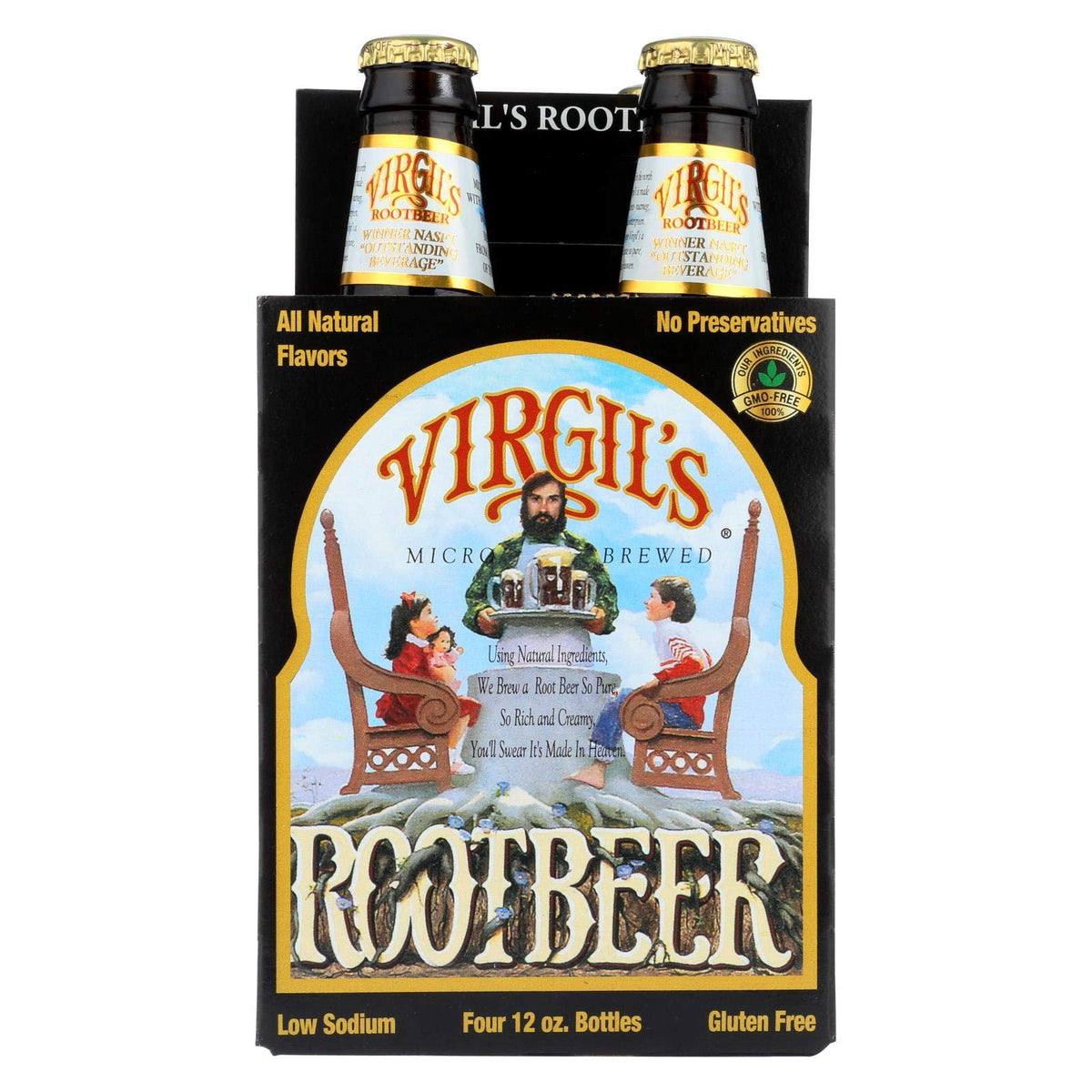 Virgil's Soda Root Beer 4pk front view with classic label and packaging
