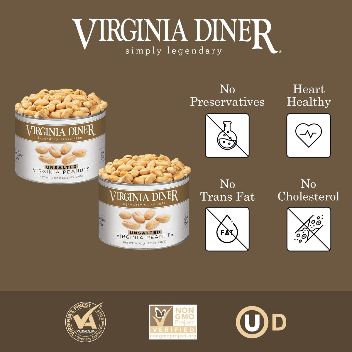 Virginia Diner unsalted peanuts gift-ready two-pack, ready for sharing.