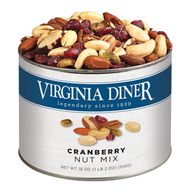 Virginia Diner Cranberry Nut Mix tin front view—premium mixed nuts for on-the-go snacking.