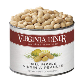 Virginia Diner dill pickle peanuts in a can, perfect for on-the-go snacking.
