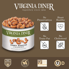 Virginia Diner cashews with golden honey glaze, ideal for office breaks.