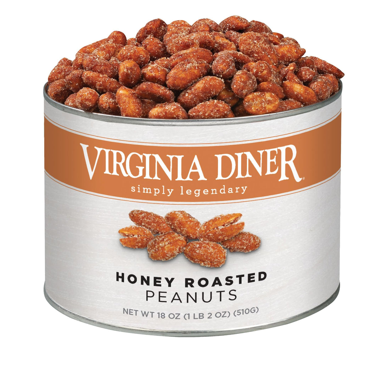 Virginia Diner Honey Roasted Peanuts tin front, ideal for gifting.