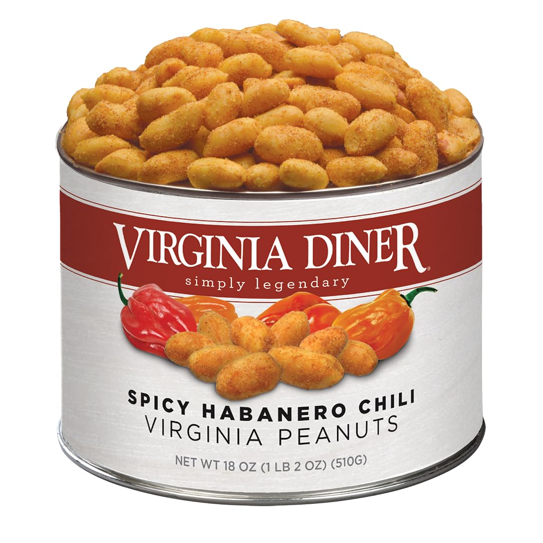 Virginia Diner spicy habanero peanuts in a gift tin offer bold heat and resealability for party snacking