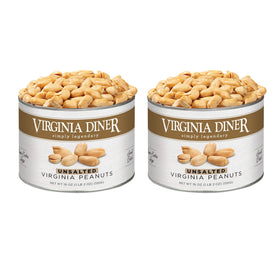 Virginia Diner unsalted peanuts in a vacuum-sealed tin for lasting freshness.