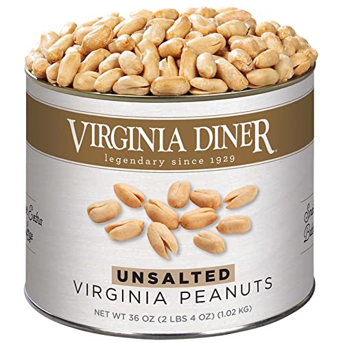 Virginia Diner unsalted Virginia peanuts XL roast crunch shows pure flavor and protein per serving.