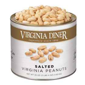 Virginia Diner XL blister-roasted peanuts in tin, protein-rich snack for on-the-go