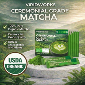 ViridWorks matcha foamy brew close-up highlights smooth, savory flavor