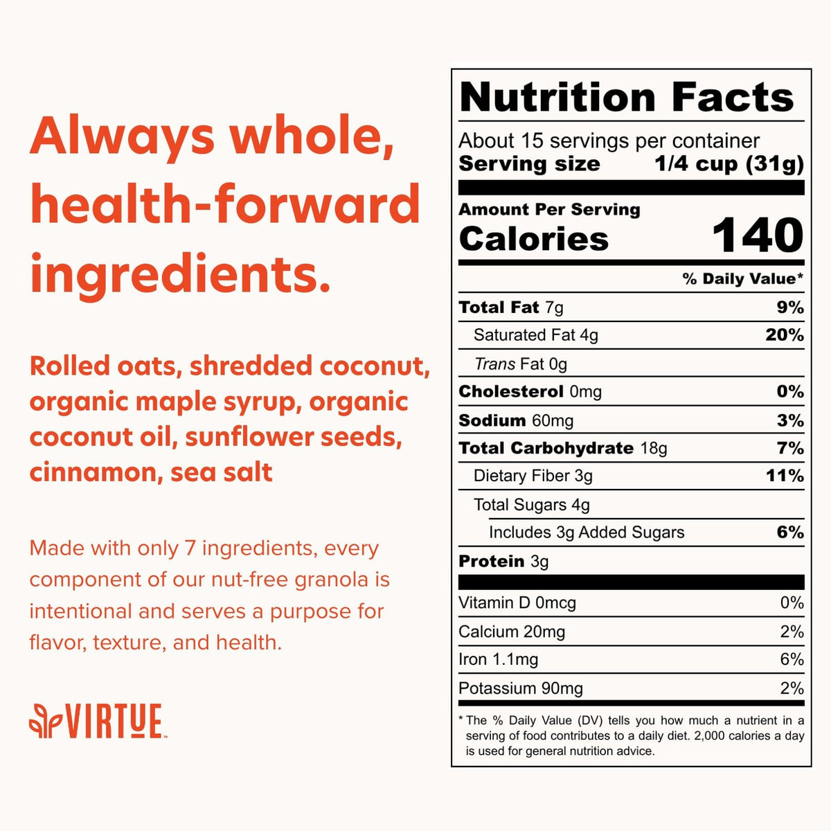 Virtue Foods oats, maple, and cinnamon create a naturally sweet topping