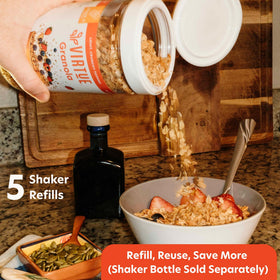Virtue Foods granola atop yogurt highlighting nut-free, gluten-free options